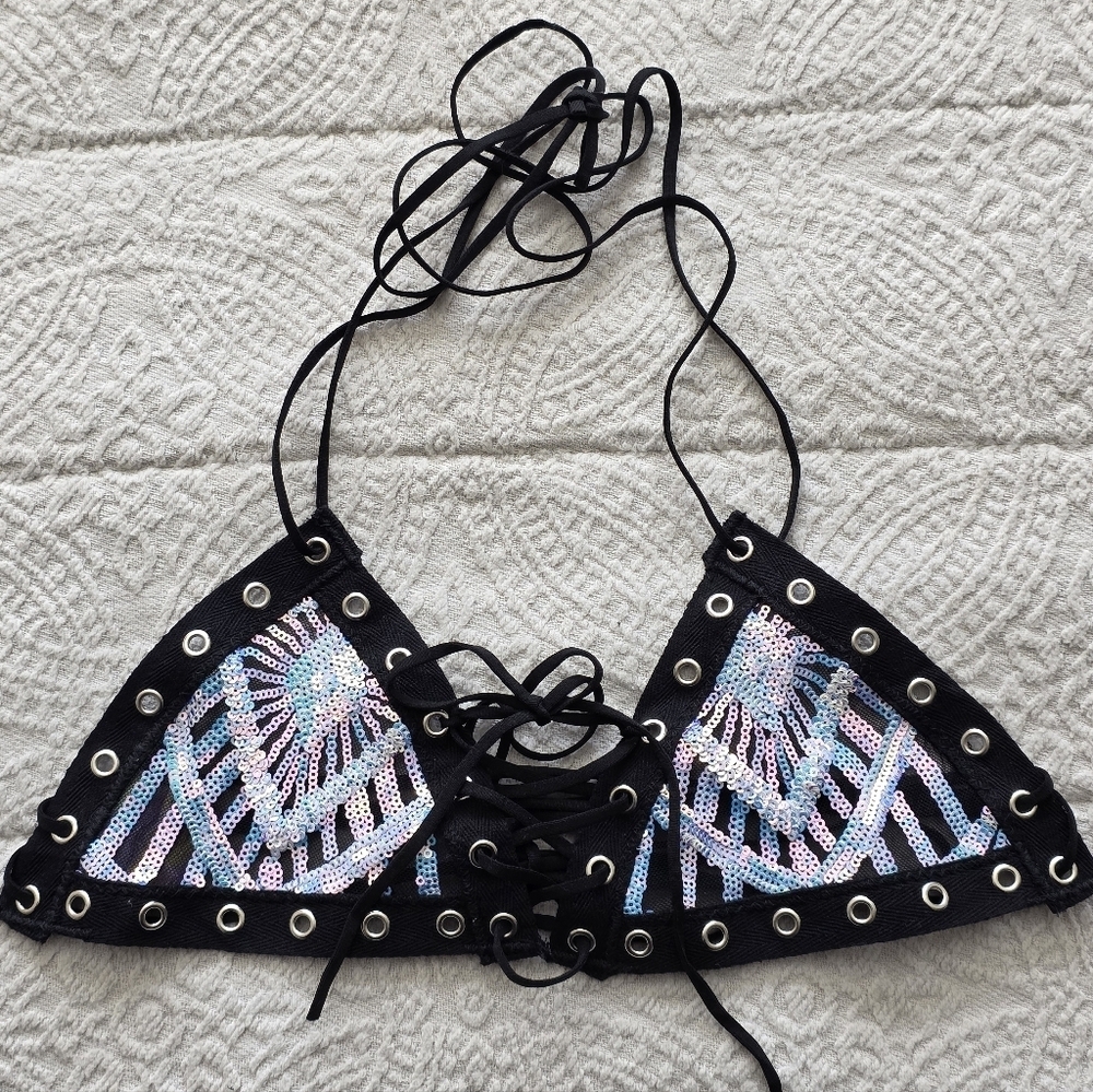 Disco Lemonade (Vanishing Fae) Ice Queen Lace Up Top - Small - Picture 3 of 6